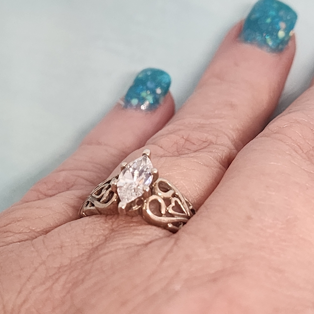 Marquis Cut Cubic Zirconia and Sterling Ring - Picture 2 of 6